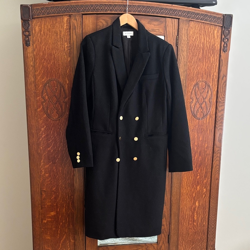 Classic Black Pea Coat with Gold Buttons